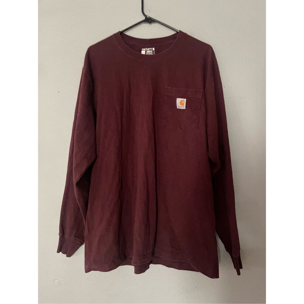 Carhartt maroon long sleeve loose fit tee chest pocket size lg